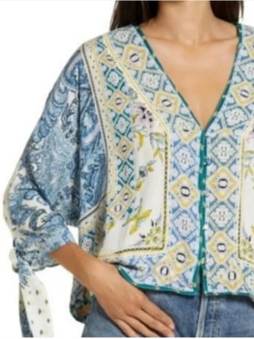 Free People Catch Me if You Can Top Blouse Floral Tile Size Small